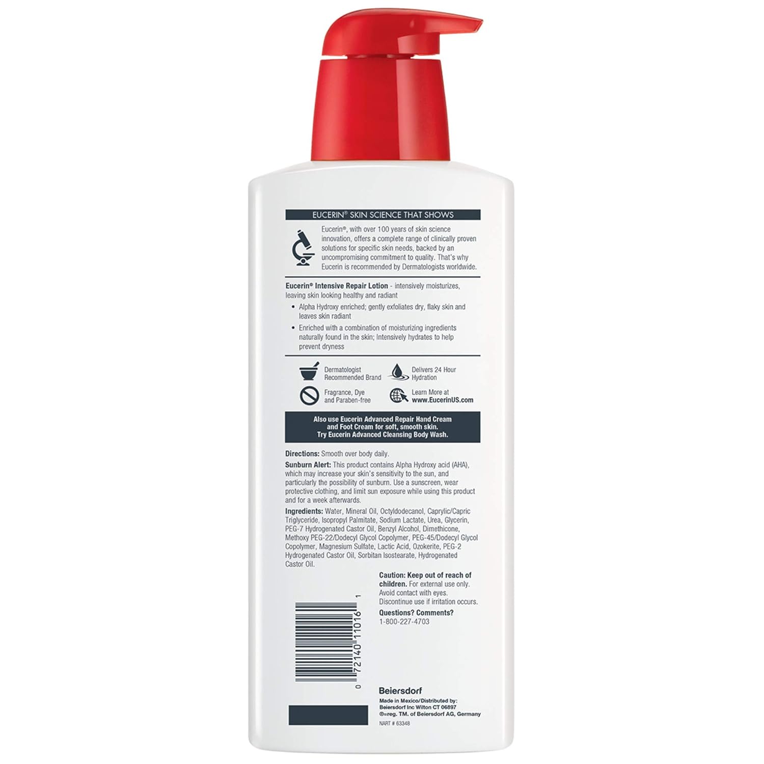 Eucerin Intensive Repair Body Lotion, Lotion for Very Dry Skin, 16.9 Fl Oz Pump Bottle - 24hrsmart